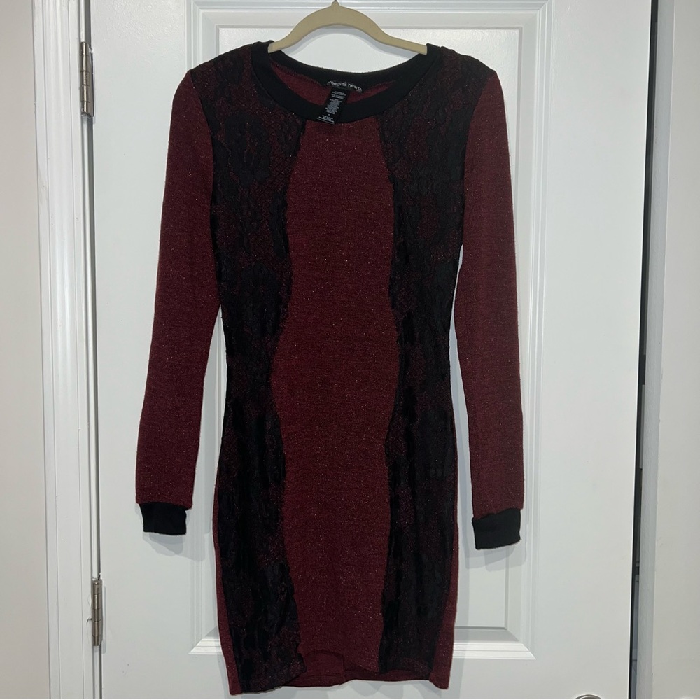 "Three Pink Hearts" Burgundy Dress